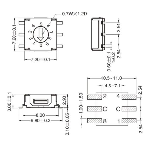 Вертикаль SMD закодировала вращающийся переключатель, шестерни вращающегося переключателя 10 20 Amp