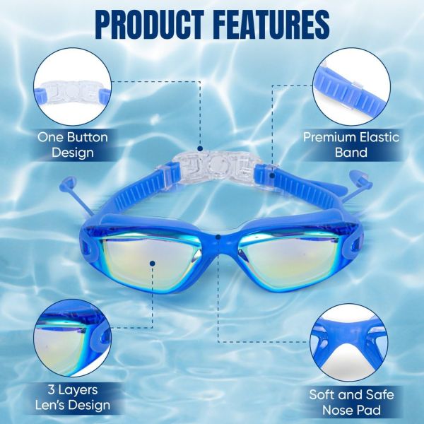 Adjustable Elasticity UV Protection Swimming Goggles with PC & Silicone Material for Racing and Anti-Fog