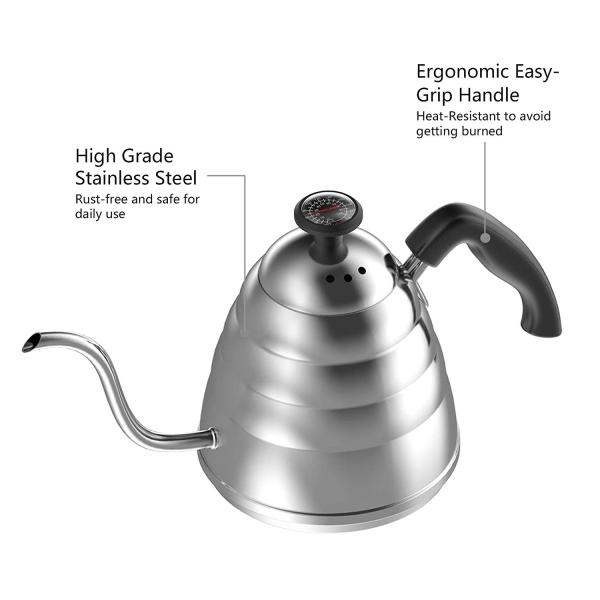 Coffee Drip Gooseneck Kettle With Thermometer Silver Color Oem Odm Service