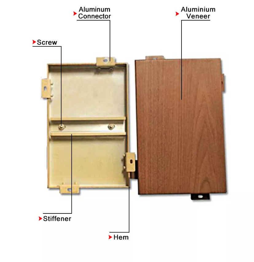 Wooden Grain Type Conventional Panel Aluminium Veneer Facade Outside Wall Cladding Fluorocarbon Coated Durability Humid Resistance Flat Surface