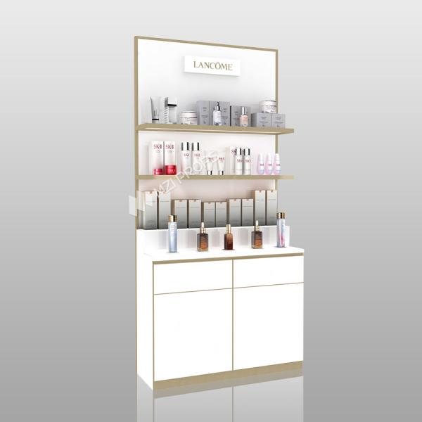 Cosmetic Store Rack White Wooden Skincare Cabinet With Light Box For Luxury Shop Display Furniture And Retail Shop Interior Design