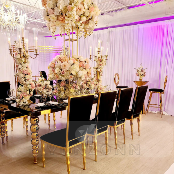 Wholesale Luxury Black Gold Romance Metal Banquet Chairs Unique Wedding Furniture for Hotel Event Dining Party Living Room Hall