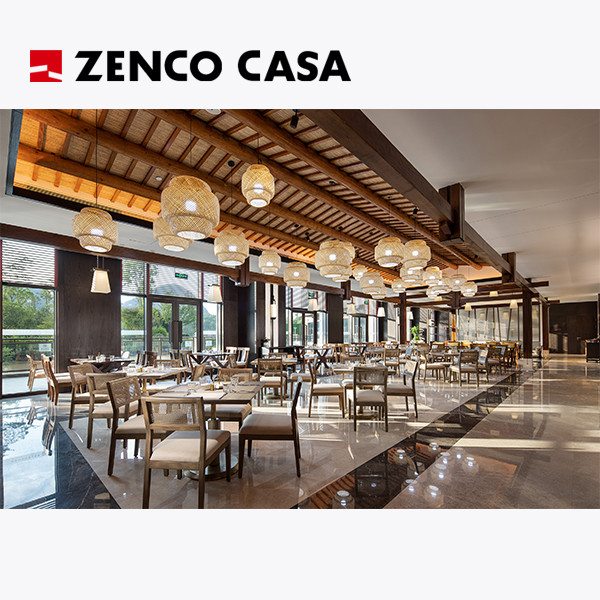 Мебель гостиничного ресторана включает в себя столик и стулья в современном стиле