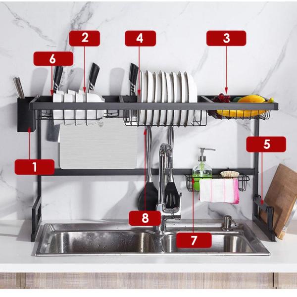 2 Layer Over The Sink Drying Rack Multifunction Stainless Steel Matt Black