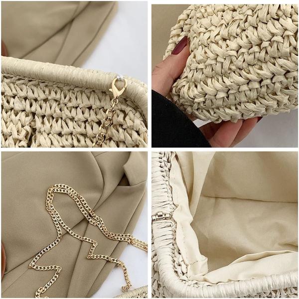BEACH CHIC WOMEN'S RAFFIA STRAW DUMPLING CLUTCH STYLISH SUMMER VACATION CROSSBODY BAG RATTAN PURSE