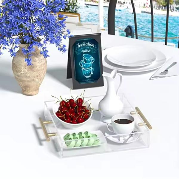 10X10 Inches Square Acrylic Tray With Metal Handles Organizer For Tea Or Coffee