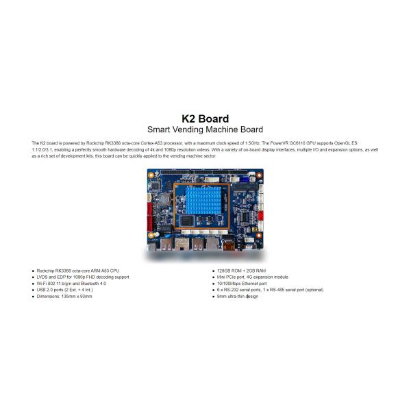 135mmx 93mm K-2 Smart Vending Machine K-2 Board Rockchip RK3368 octa-core ARM A53 CPU