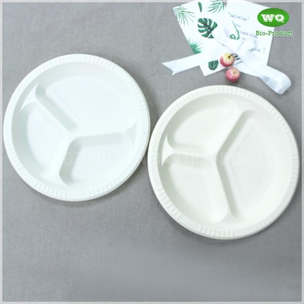 Eco-Friendly Natural Plant 10 Inch 3-Compartments -Disposable Bioplastic 10 Inch Plate-Biodegradable Plastic Party Plate