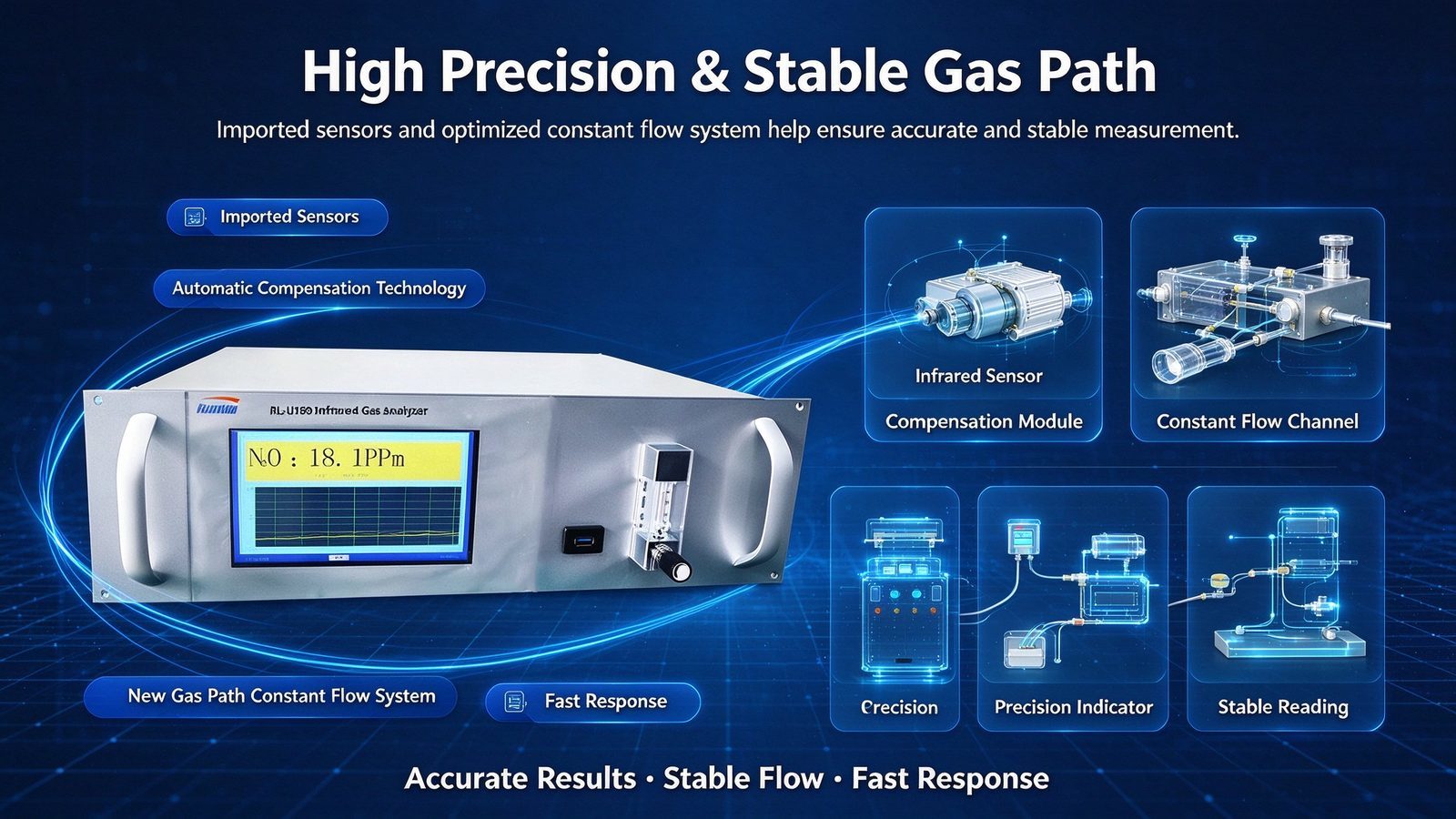 Rack Mounted Infrared Gas Analyzer CH4 CO CO2 NH3 CnHm SF6 SO2 Tester