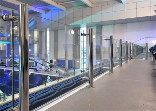 Modern Hotel Glass And Steel Staircase Railing With Clear / Brown / Grey Color