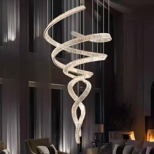JYLIGHTING Escalera lujosa Cristal Lustrero para Villa para la Decoración de la Boda Living Roon Pendant Light Led Cristal Lustrero