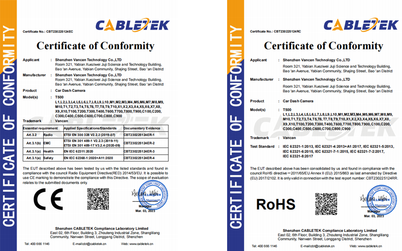 Shenzhen Vancen Technology Co., Ltd. Certifications