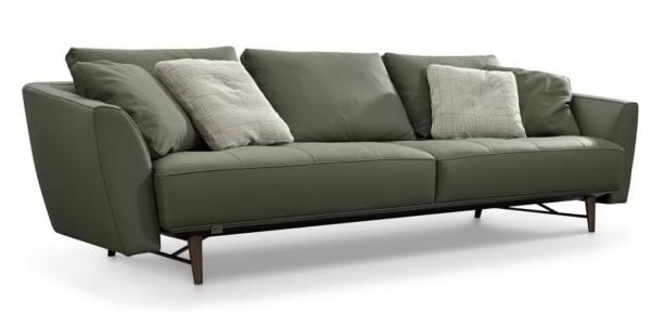 Long sofa divided into two sectionla chaise sofa with ottoman by Feather filled leather upholstery cushion lobby seating