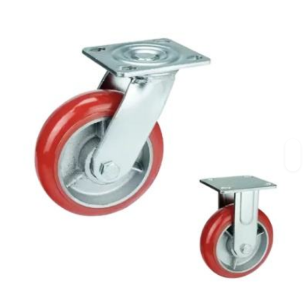 Industrial Red Pu Wheels Iron and PP Core Polyurethane Caster 4/5/6/8 Inch Industrial Casters