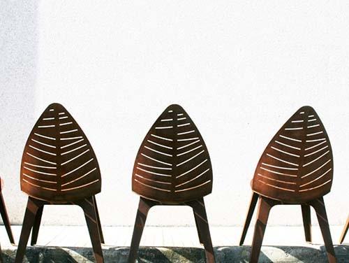 H97*L52.5*D60 Cm Outdoor Metal Furniture Steel Garden Chair With Leaf Shaped Back