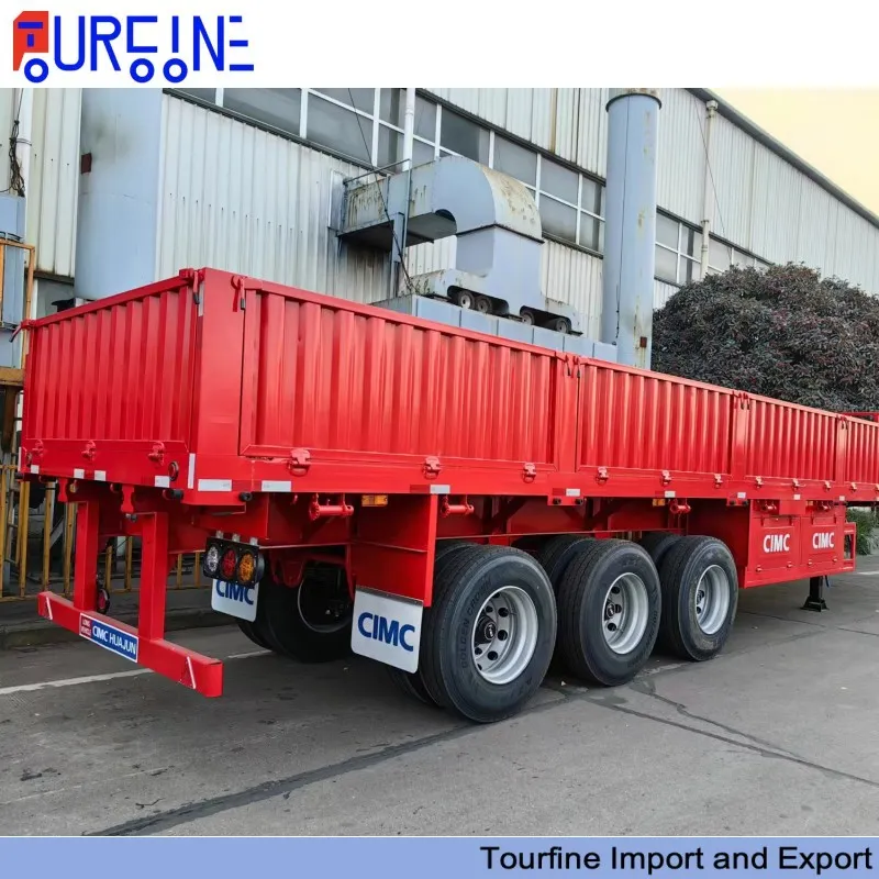 Tri Axle 60 Ton Flatbed Semi Trailer With Detachable Side Walls For Cargo Transport
