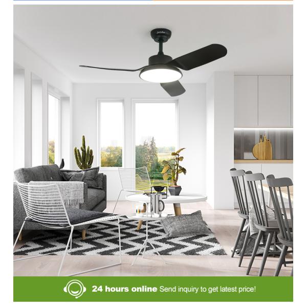 Ventilador de teto LED preto moderno de 43 polegadas com motor silencioso e função de ar condicionado