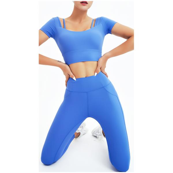 Тренировка фитнеса спортзала женщин логотипа изготовителя фабрики OEM изготовленная на заказ одевает голубой безшовный набор йоги 2 частей