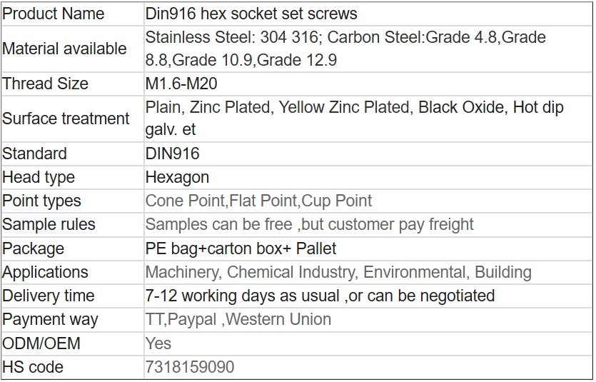 DIN916 set screws
