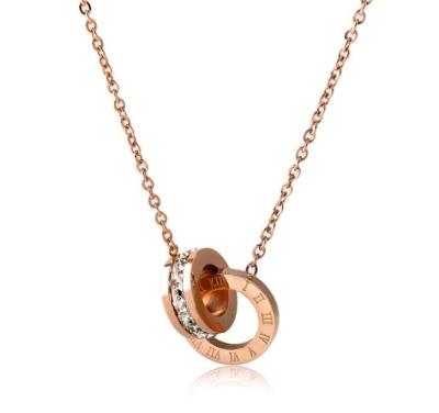 Factory Price Stainless Steel Women Jewelry Fashion Diamond Necklace Double Ring Roman Numeral Necklace