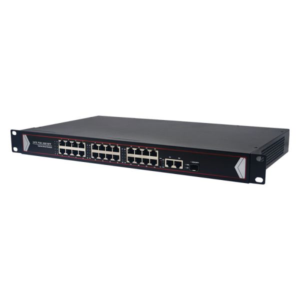 24 Port Fast Ethernet PoE Switch Rack Mount Dual RJ45 Uplink 1 SFP Fiber Port