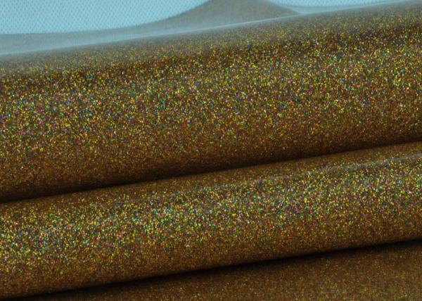 Synthetic Mirror Leather Glitter Fabric Roll / Gold Glitter Fabric 0.4mm Thickness