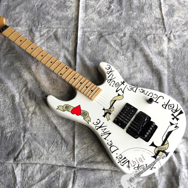 2020 New Electric Guitar Red Heart and Letters White Body Vibrato System Black Hardware Customized All Colors Logo Custo