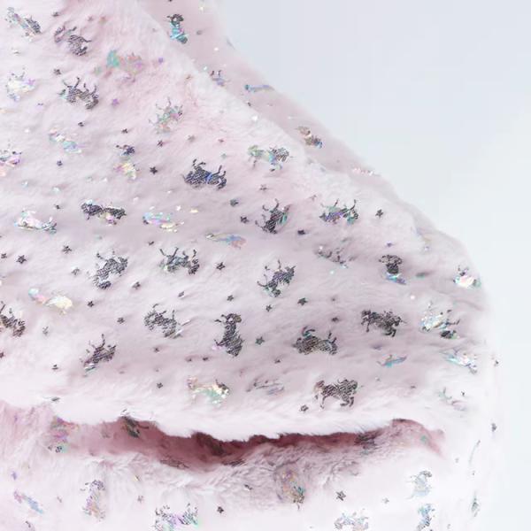 Recycled SHAOXING Factory Supplier Bunny Hair Foil Fabric Two-Color Unicorn Pattern Super Soft Plush Fleece Fabric