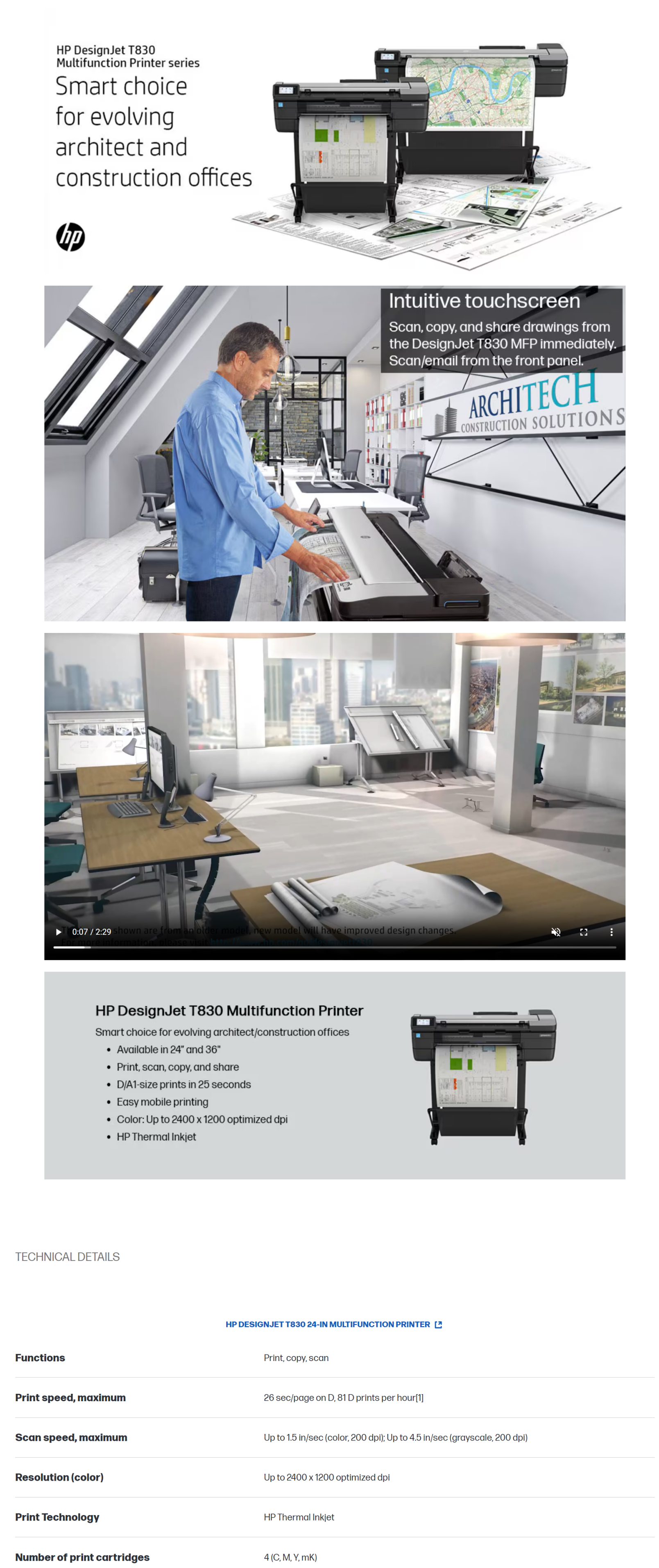 HP Design Jet T830 24 Inch MFP Color Inkjet Printer