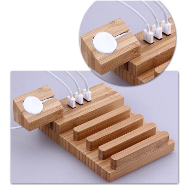 Wood USB Charging Station , Apple Watch Charging Slot Phone Charging Docking Station