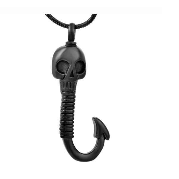 Stainless Steel Fishhook Memorial Locket Pendant Necklace for Women's Cremation Jewelry