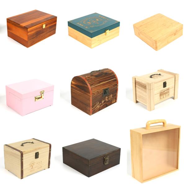 Custom Premium Various Shapes Solid Wood Box with Metal Lock Double Slot Storage Box Wooden Box Packaging