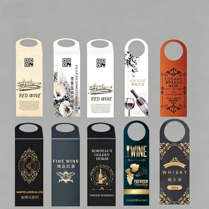 Wine Bottle Neck Tags With Die-Cut Hanging Hole For Beverage Branding