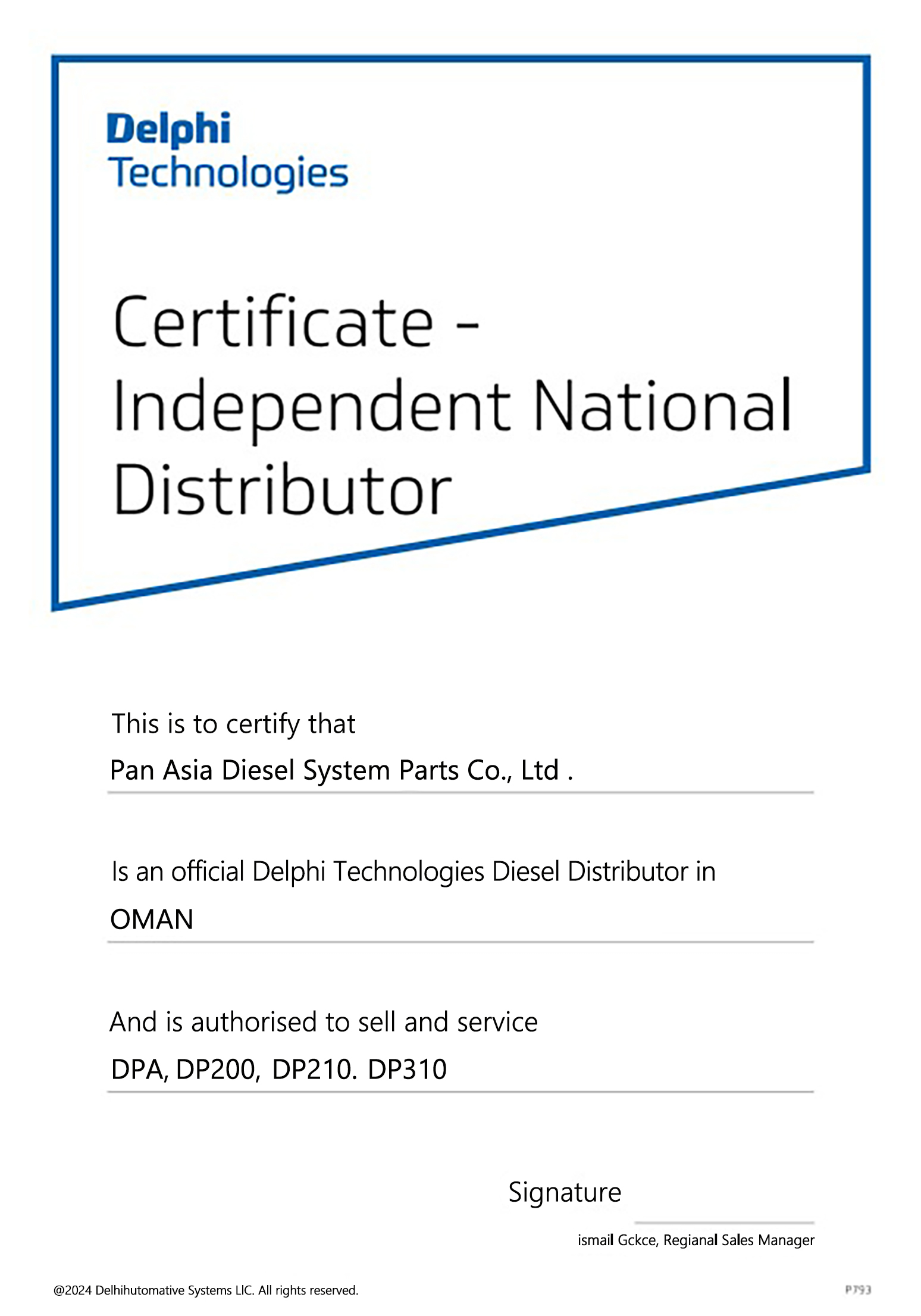 Pan Asia Diesel System Parts Co., Ltd. Certifications