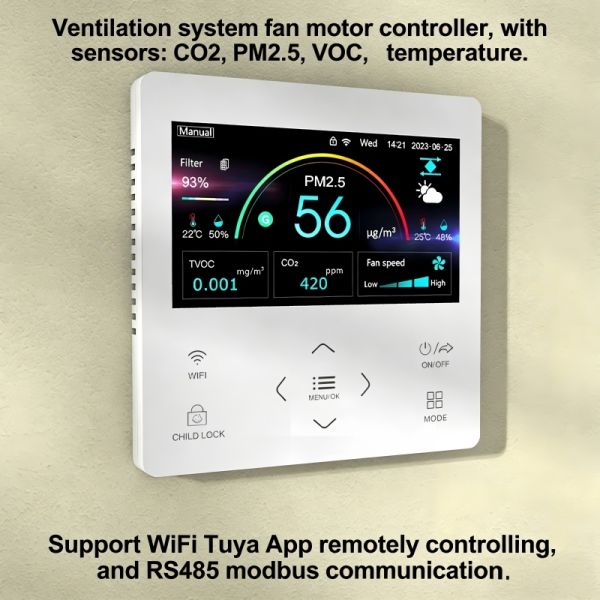 4.3 Inch LCD Intelligent Airflow Adjustment Real Time Air Quality Monitoring Ventilation Controller