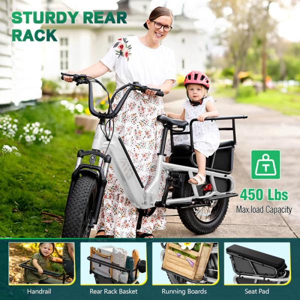 20 Inch Fat Tire  Rack for Carrying Goods & Passengers, Powerful Motor, Long Range Long Tail Electric Bike with Cargo