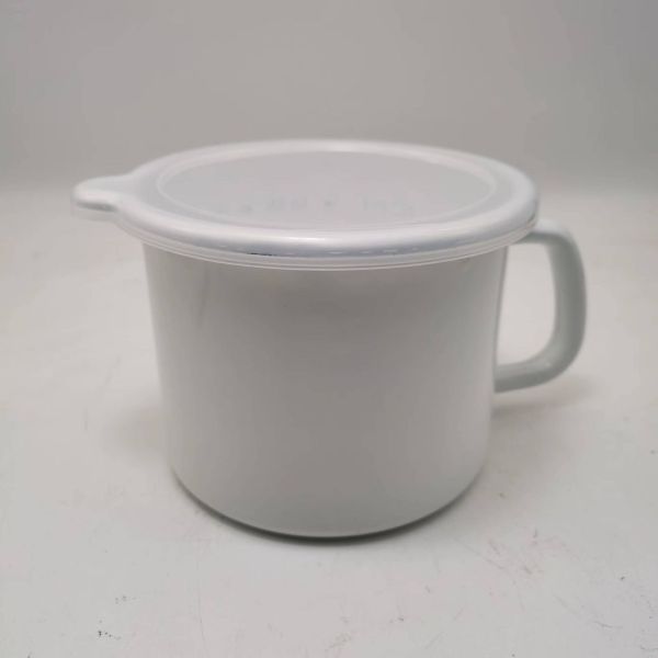 Customized Color Enamel Milk Mug 14 15cm With PE Lids Decals Thickness 0.8mm