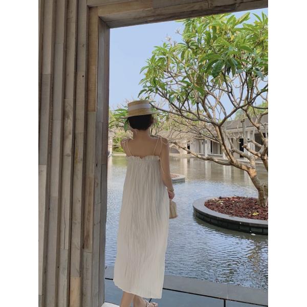 Cotton Square Collar Women's Beachwear Dresses , Backless White Loose Beach Dress