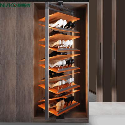 Wardrobe Rotating Vertical Cabinet Shoes Rack Basket with Led Light