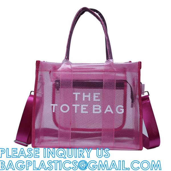 Wholesale Summer Clear Mesh PVC Beach Bags Transparent Design Tote Bags Women Luxury Handbags For Outdoor