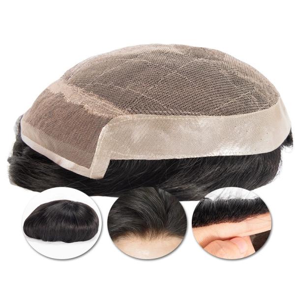 Mens Toupee French Lace Front Hairpiece Poly Skin PU Hair System Replacement OCT Wig