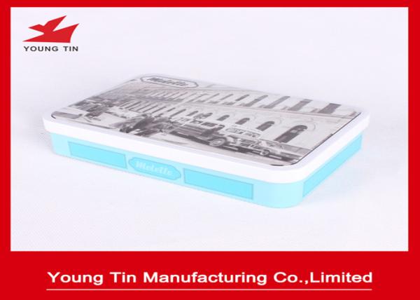 Gift Packaging Tin Containers , Empty Lid Hinged CMYK Custom Made Tin Cans