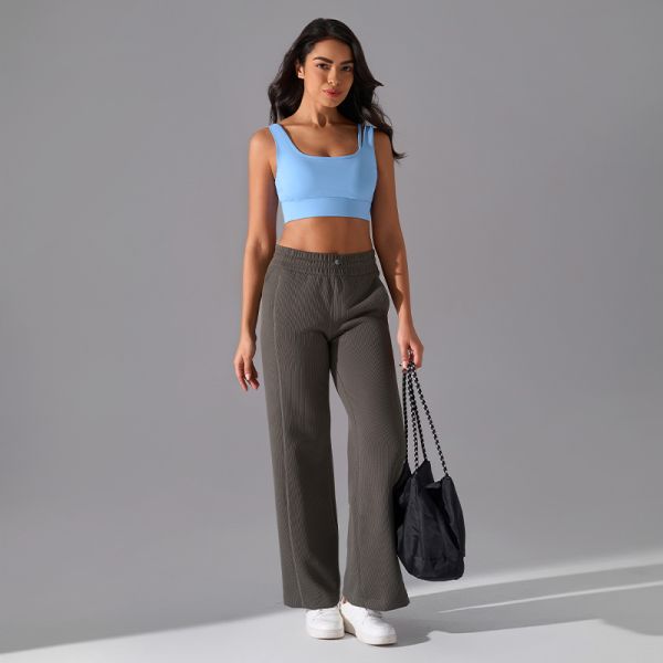 Light Blue Medium Support Sports Bra Buttery Soft Square Neck Asymmetric Strap