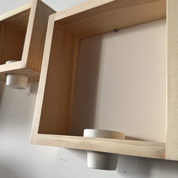 3pcs Solid Pine Wood Wall Shelf Set with White Ceramic Planters Handmade Home Office Decor
