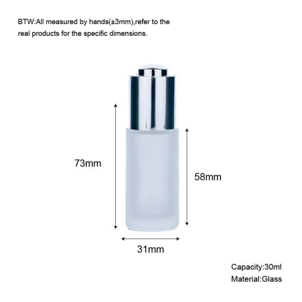 30ml White Cylindrical Frosted Glass Bottle With Silver Dropper For Empty Dropper Bottle