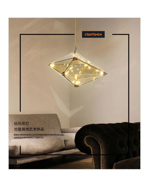 Post-modern Led Diamond Glass Pendant Lights restaurant Rhombic Polyhedron hanging Lamps(WH-GP-98)