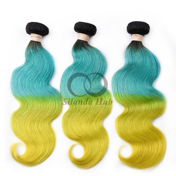 #T1B/Light Blue/Yellow Body Wave Remy Human Hair Bundles Sew In Weave Bundles Brazilian Bundle Deals