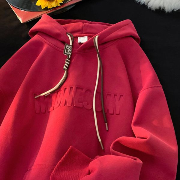 Support Customization Winter Embroidered Alphanumeric Knitted Polyester/Cotton Hoodies Thick Raised Prints Oversized Fit