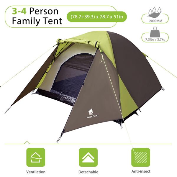 3-4 Person Outdoor Backpacking Custom Green Waterproof Hiking Camping Tent Duckbill