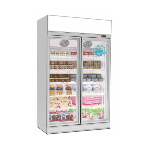 Two Doors Glass Door Vertical Upright Chiller Display Deep Freezer Price For Supermarket